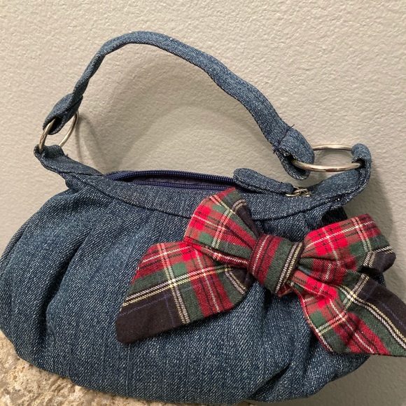 Osh Kosh Denim Purse with Plaid Bow - Picture 1 of 5